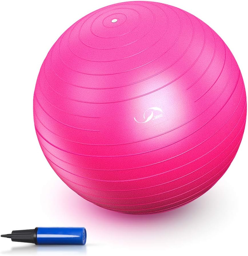 JBM Exercise Yoga Ball with Free Air Pump 200 lbs Slip-Resistant Yoga Balance Stability Swiss Ball for Fitness Exercise Training Core Strength (Pink, 55cm)