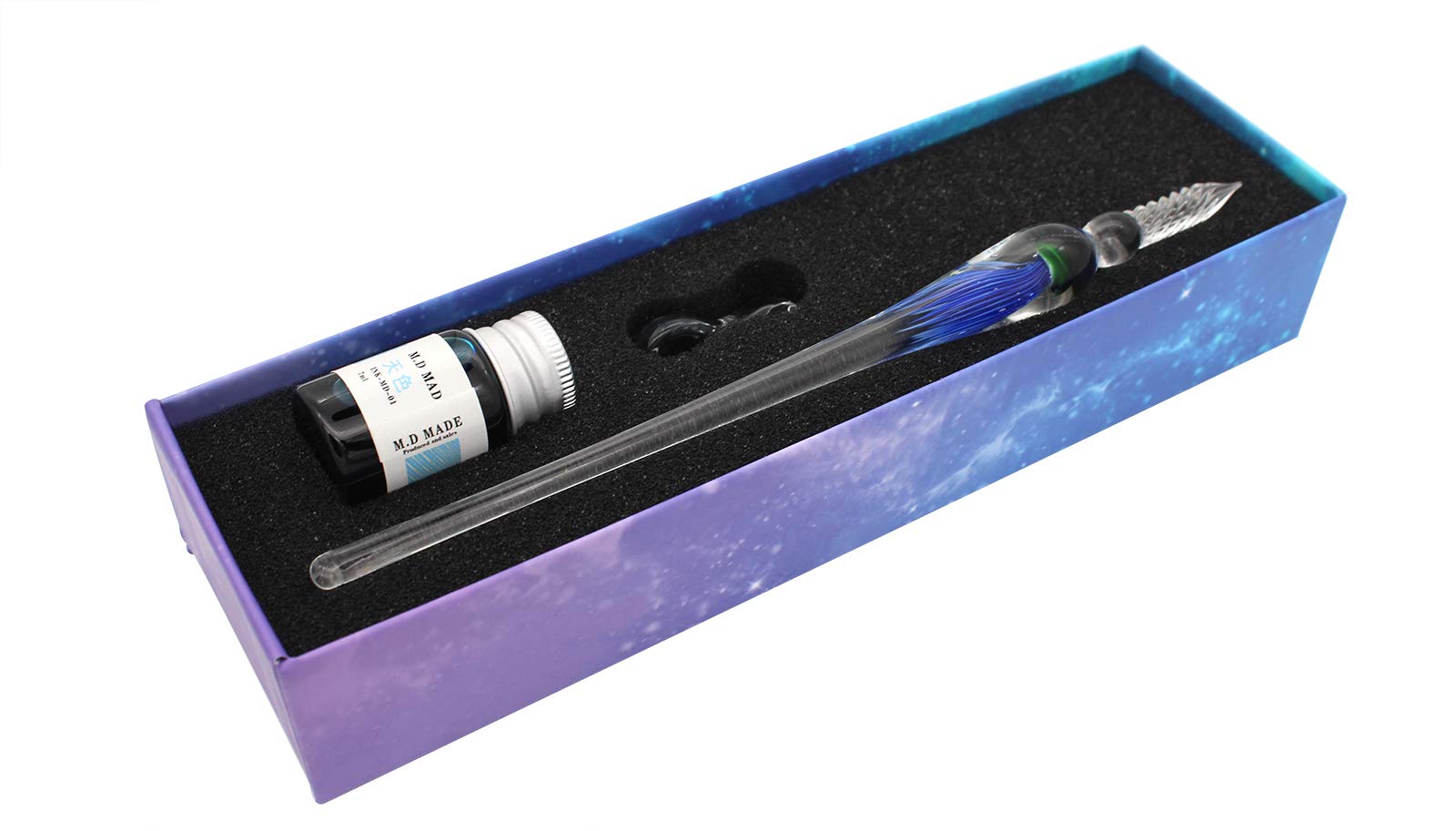 Gullor Jellyfish Glass Dip Pen, Borosilicate Glass Signature Pen Crystal Dip Sign Pen Ink Set, Sapphire Blue