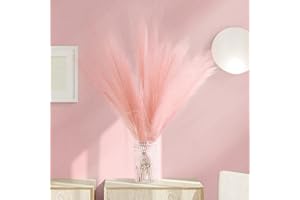 SeptCat 4 Pcs 17" Pink Pampas Grass Decor Faux Dried Fluffy Fake Small Light Pompas Artificial Pompous Short Stems Bouquet Flower Vase Filler Home Wedding Room Wall Decoration