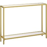 HOOBRO 39.4" Narrow Console Table, Tempered Glass Entryway Table, Gold Sofa Table, Metal Frame, for Living Room, Hallway GD04