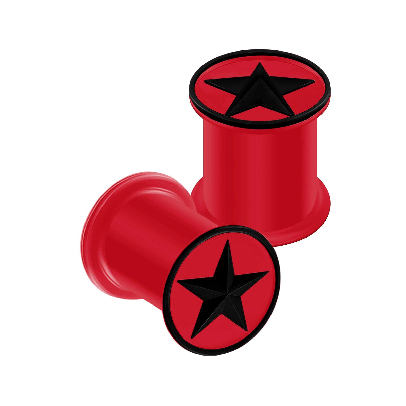 BanaVega 2PCS Silicone Red 0g 8mm Double Flared Saddle Star Black Ear Stretcher Gauge Plugs Lobe Earring Piercing Jewellery 5241