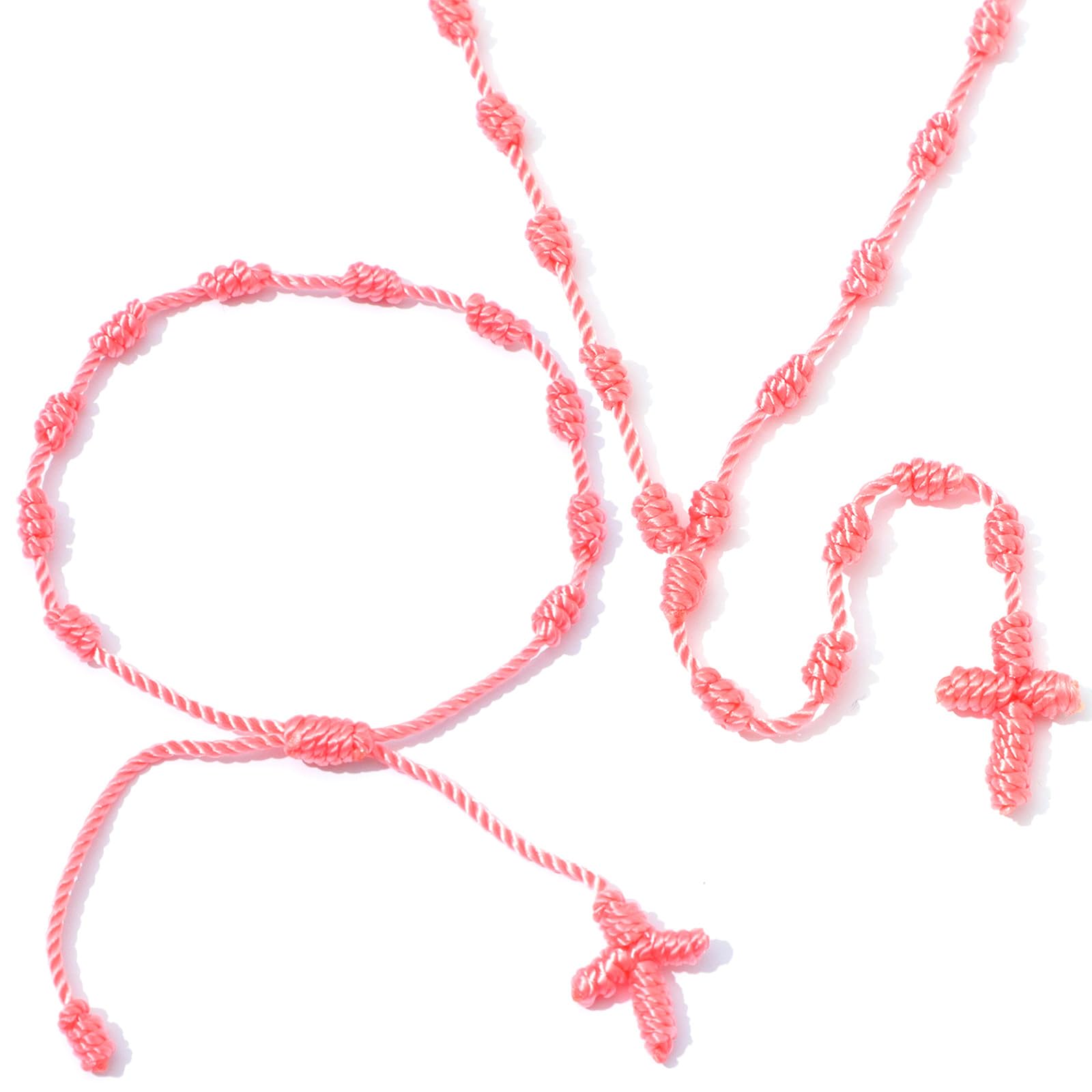 Knotted Rosary & Bracelet Set Handmade Catholic Cord Beads Rosary Necklace Knotted Rope Rosary Cross Knot Necklace Bracelet Set Prayer Catholic Gift - Lightweight and Durable