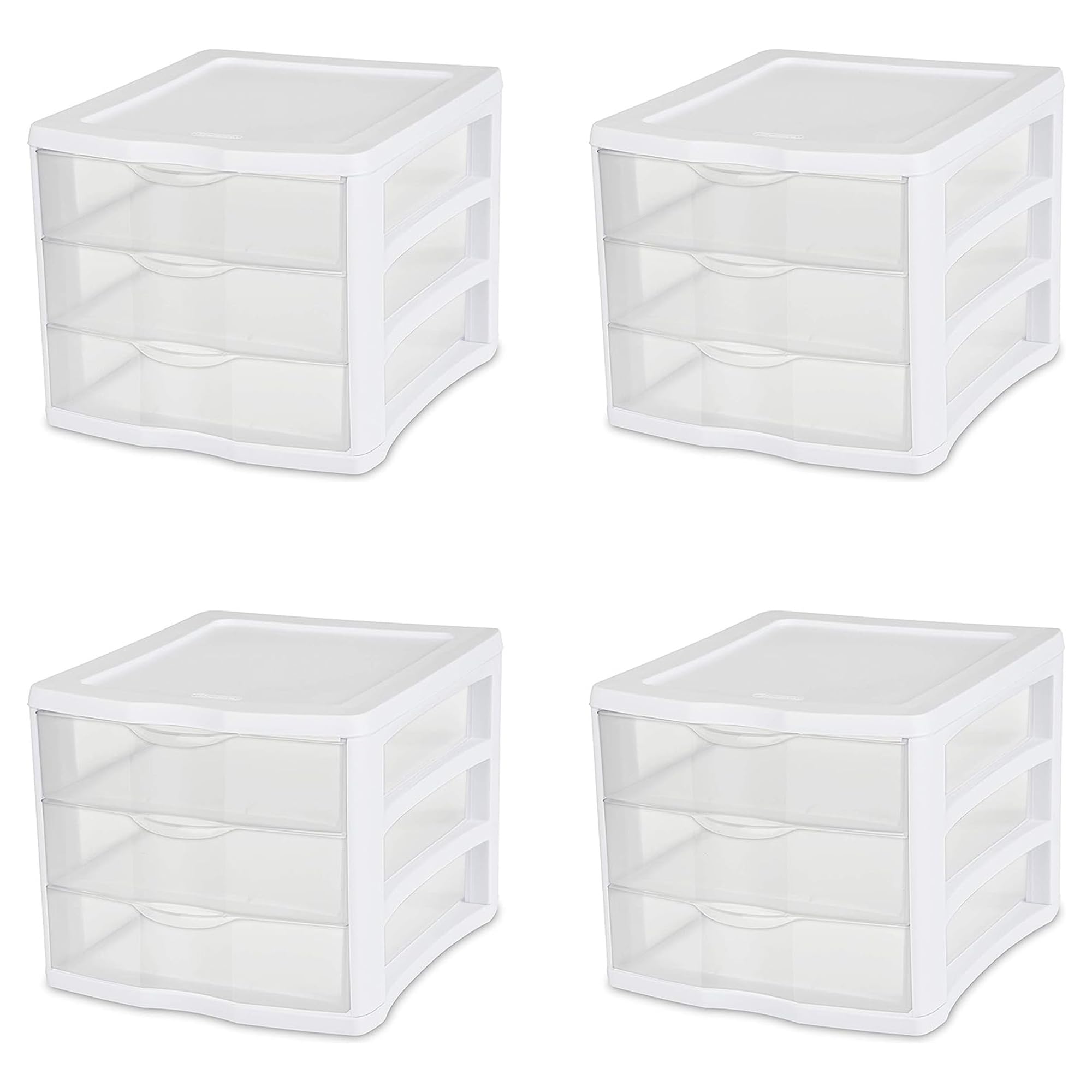 Sterilite 17918004 3 Drawer Unit, White Frame with Clear Drawers, Pack of 4 Pricepulse