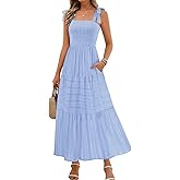 MEROKEETY Women's 2026 Spring Boho Maxi Dress Summer Beach Vacation Casual Sleeveless Smocked A Line Sundress with Pockets