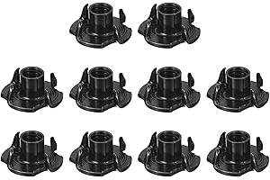 uxcell 1/4"-20 T-Nuts, Zinc-Plated Carbon Steel 4-Pronged Tee Nuts Threaded Inserts for Climbing Holds and Wood Workings, Bla