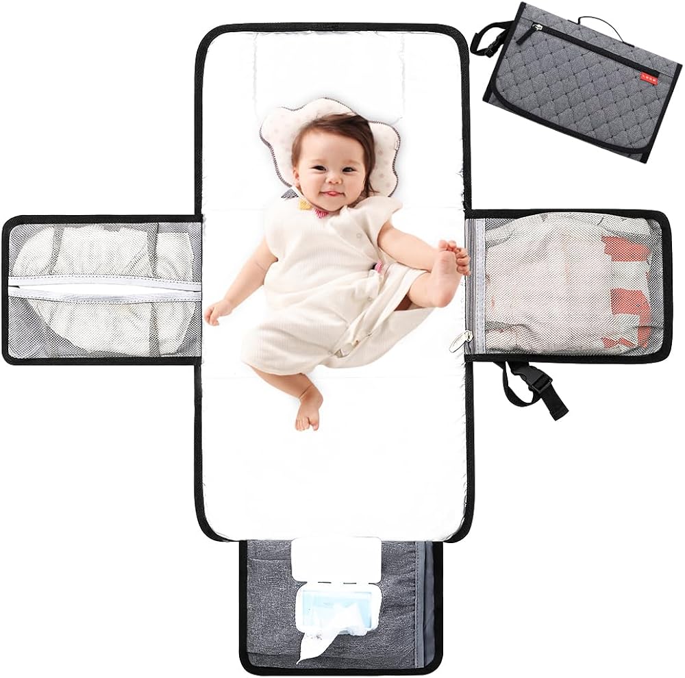 Lekebaby Portable Nappy Changing Mat with Wipe-Pocket Grey Diamond