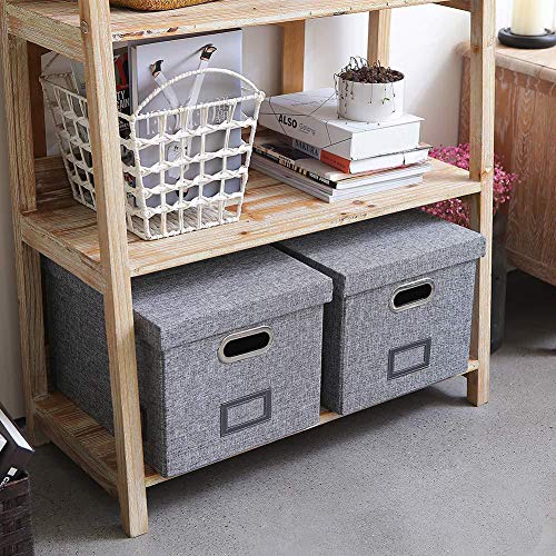 File Storage Organizer Box, 2 Pcs Collapsible Linen Office Filling Boxes for Letters Legal Files and Hanging File Folders