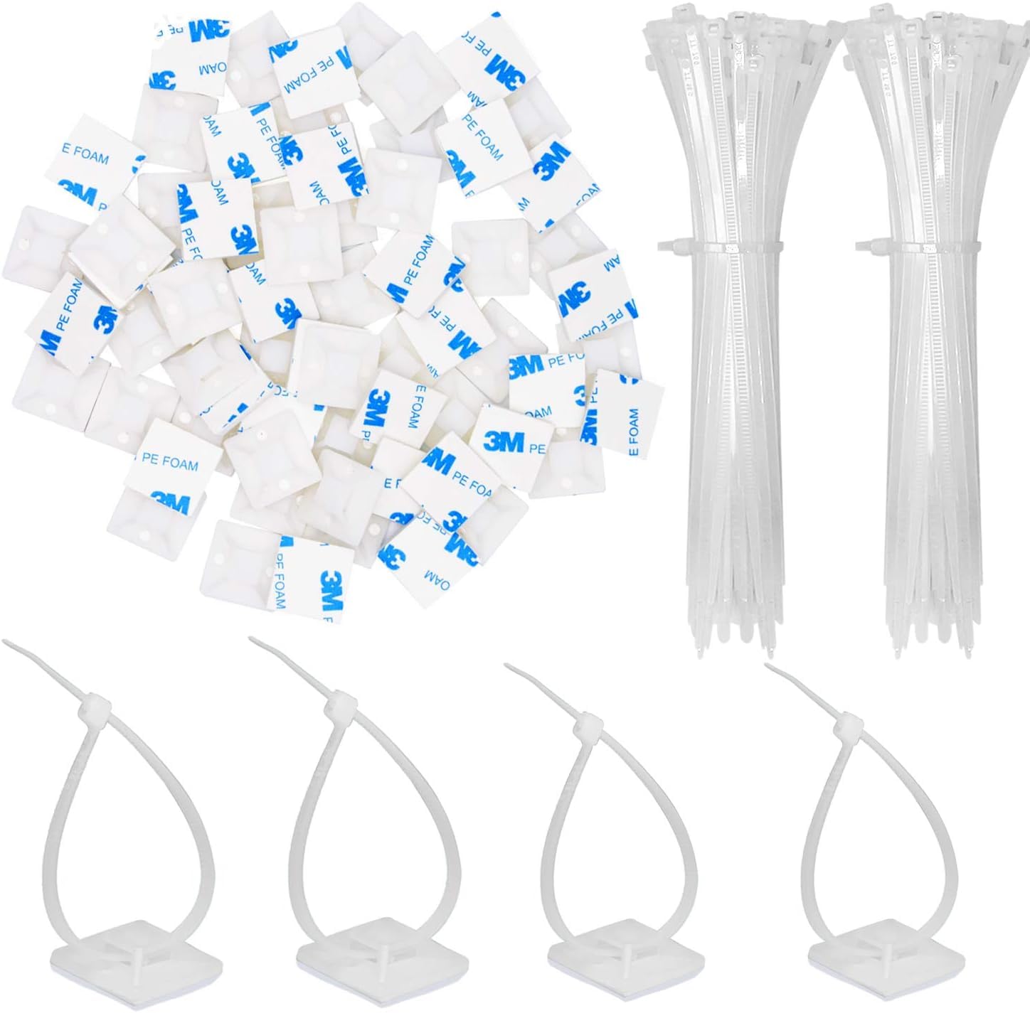 Photo 1 of 30 Pack 2 inch Zip Tie Adhesive Mounts Self Adhesive Cable Tie Base Holders with Multi-Purpose Tie wire clips with screw hole,Anchor stick on wire holder with 8 inch zip ties?White?