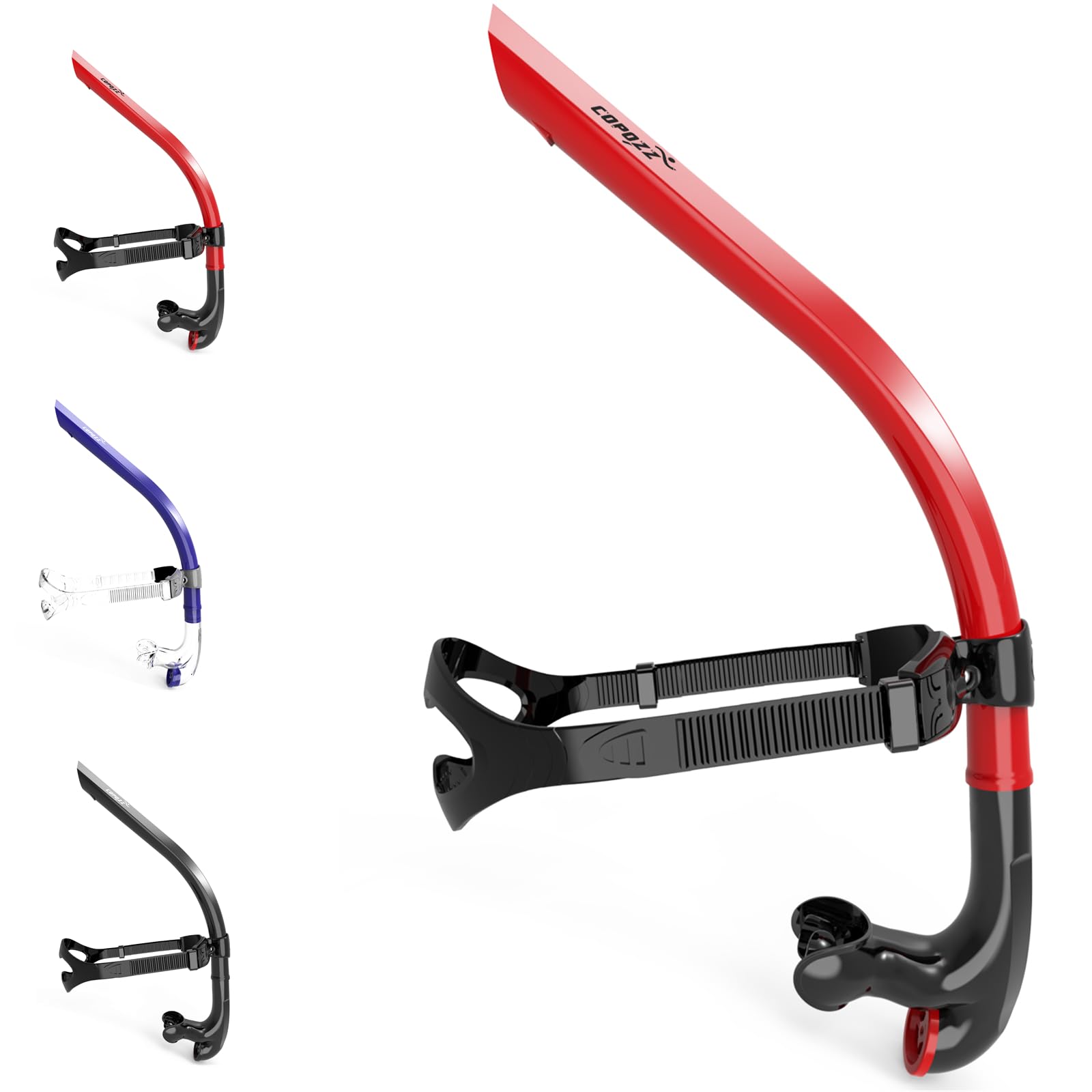 Photo 1 of COPOZZ Swim Snorkel for Lap Swimming Swimmers Training Snorkeling, Center Mount Comfortable Silicone Mouthpiece One-Way Purge Valve, Easy to Breath for Pool and Open Water