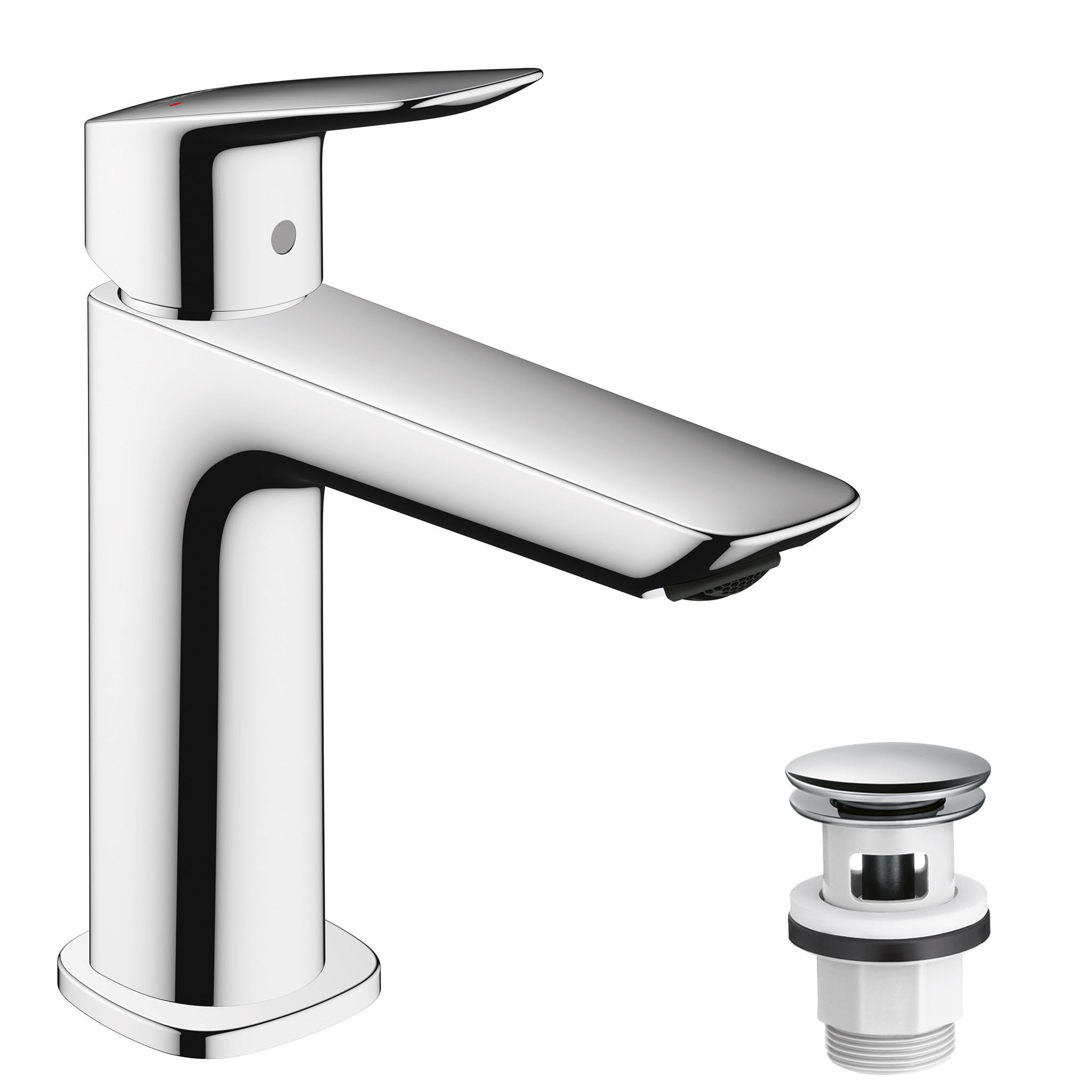 hansgrohe Logis Fine - bathroom tap with push-open waste set, bathroom sink tap with spout height 110 mm, basin mixer tap water-saving (EcoSmart), chrome, 71252000