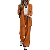 PRETTYGARDEN Women's Fall Two Piece Outfits Dressy Blazer Jacket and Wide Leg Pants Pockets Business Casual Office Suit Sets