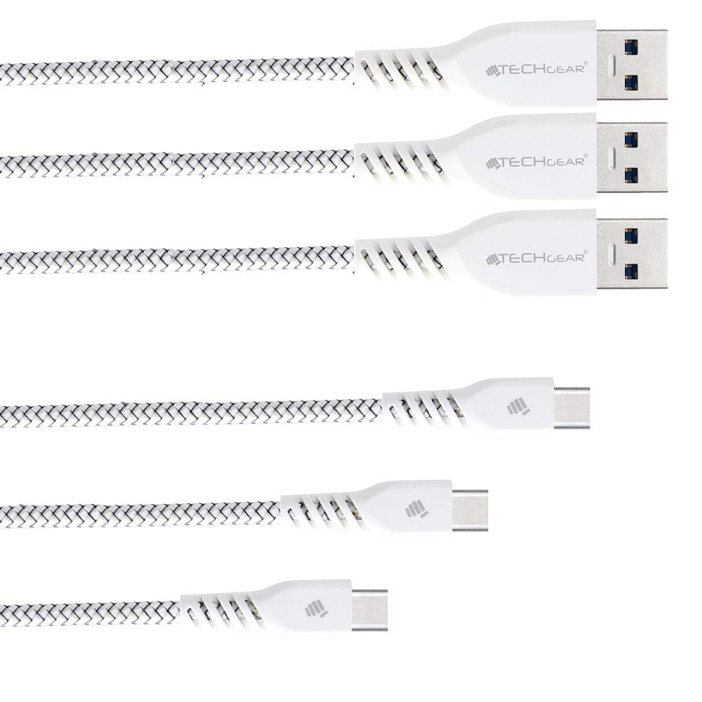 TECHGEAR 3 Pack STRONG Durable Braided USB C Charging & Data Sync Cables (30cm/1m/2m) Compatible with Samsung Tab S6 Lite, Tab A9 Plus / A9 A8 A7 / Lite, S9 S8 S7 Plus/Ultra, Active 3 4 5 Pro, White
