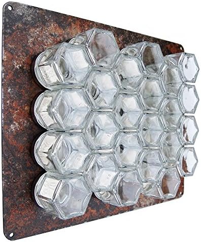 Gneiss Spice DIY Wall Hanging Magnetic Spice Rack (24 Small Jars, Black Lids, 14x14 Rustic Plate)