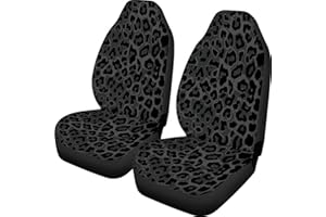 WELLFLYHOM Leopard Print Car Seat Covers Front Seat Only, Black Gray Cool Design Vehicle Bucket Seat Protetors Universal Fit 