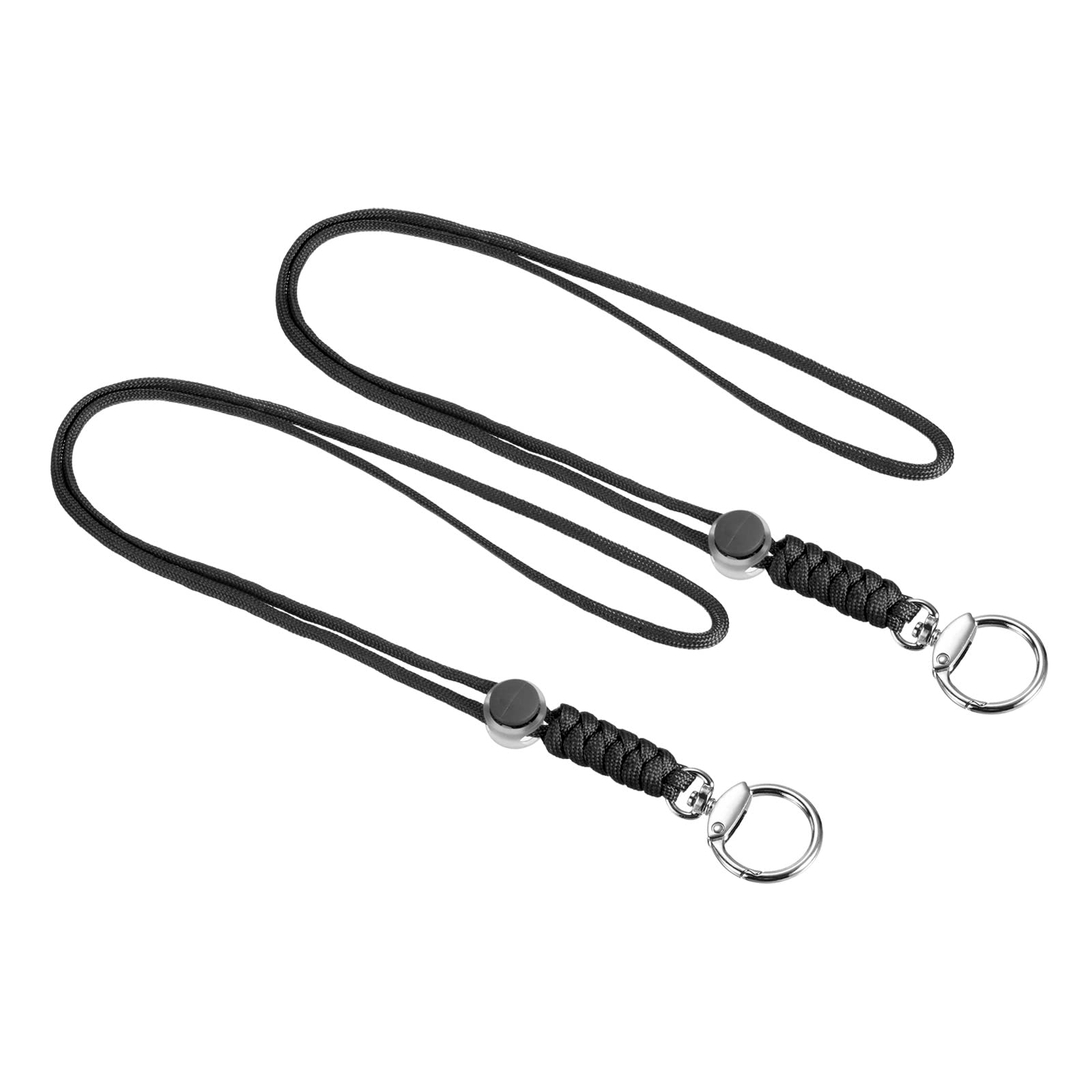 PATIKIL Paracord Lanyard with Round Clasp 19 Inch, 2 Pack Necklace Keychain Cord Metal Hook Strap for Keys Whistle ID Card Badge Holder, Black