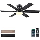 Goniyado 52" Black Low Profile Ceiling Fans with Lights and Remote, Modern Flush Mount Ceiling Fans with Quiet DC Motor, 6 Speeds Reversible
