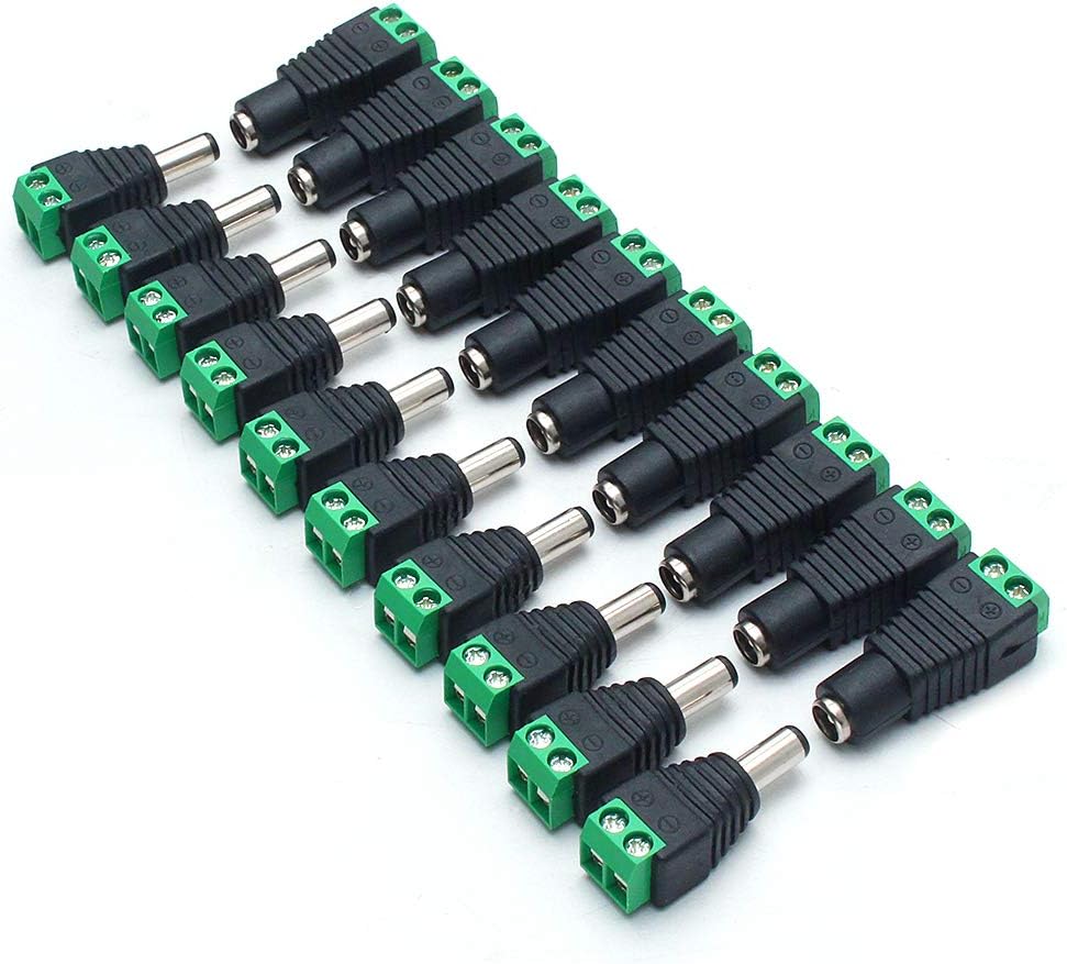 LightingWill 10 Pair 5.5 X 2.1mm Barrel Power 12V Male and Female DC Jack Power Connector Adapter Plug for CCTV Security Camera LED Strip