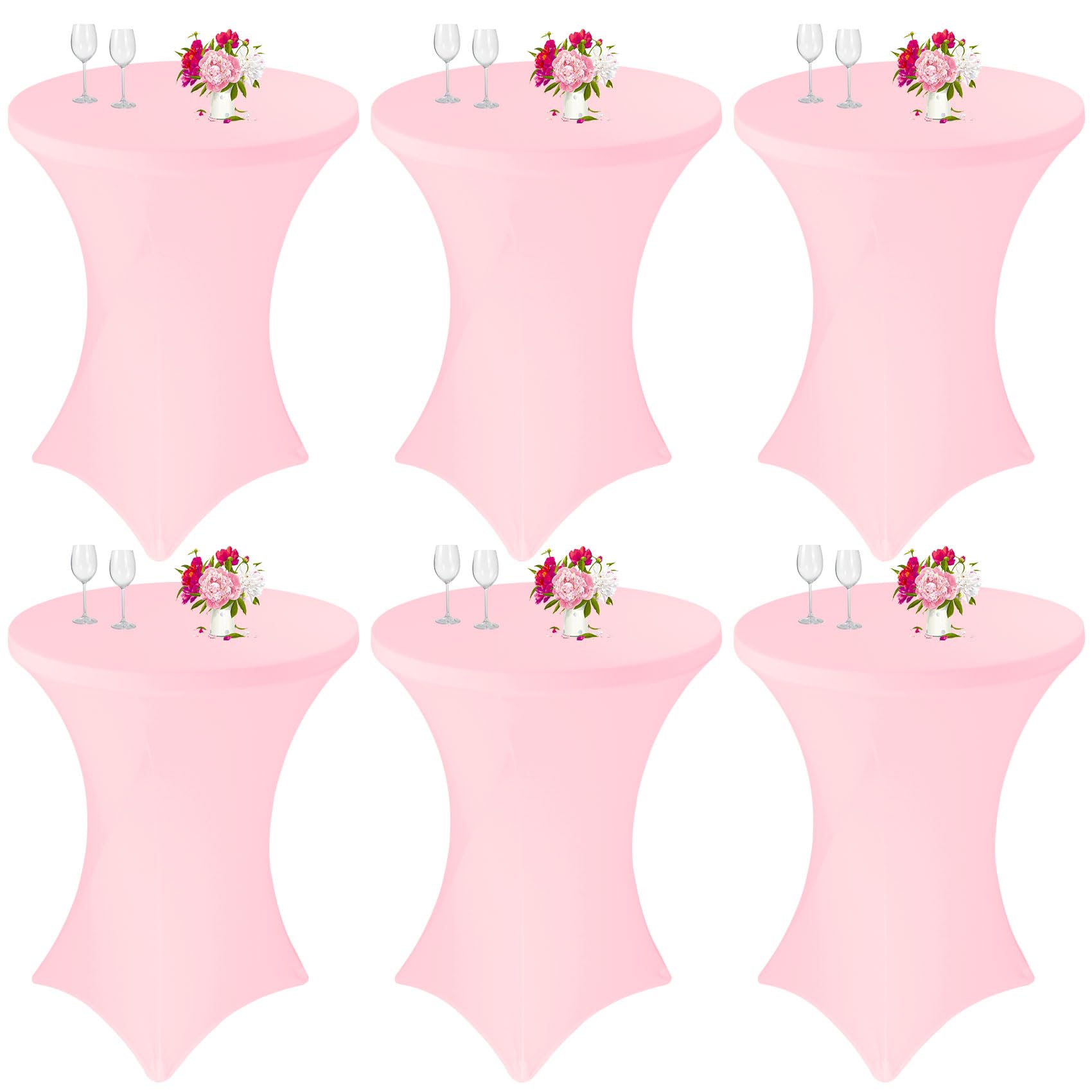 Photo 1 of JALANCY 6 Pack Cocktail Spandex Tablecloth 32"x43" Pink Stretch Square Corners Cocktail Table Cover Fitted High Top Round Table for Bar Wedding Birthday Party Banquet