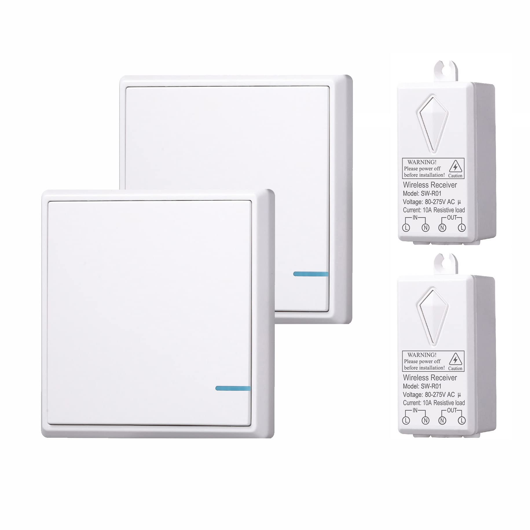 Lancoon Wireless Light Switch and Receiver Kit, Remote Control Wall Switch No WiFi No Wiring Required 30M Range for Home Indoor Outdoor Lighting Ceiling Lights Lamps LEDs Fans