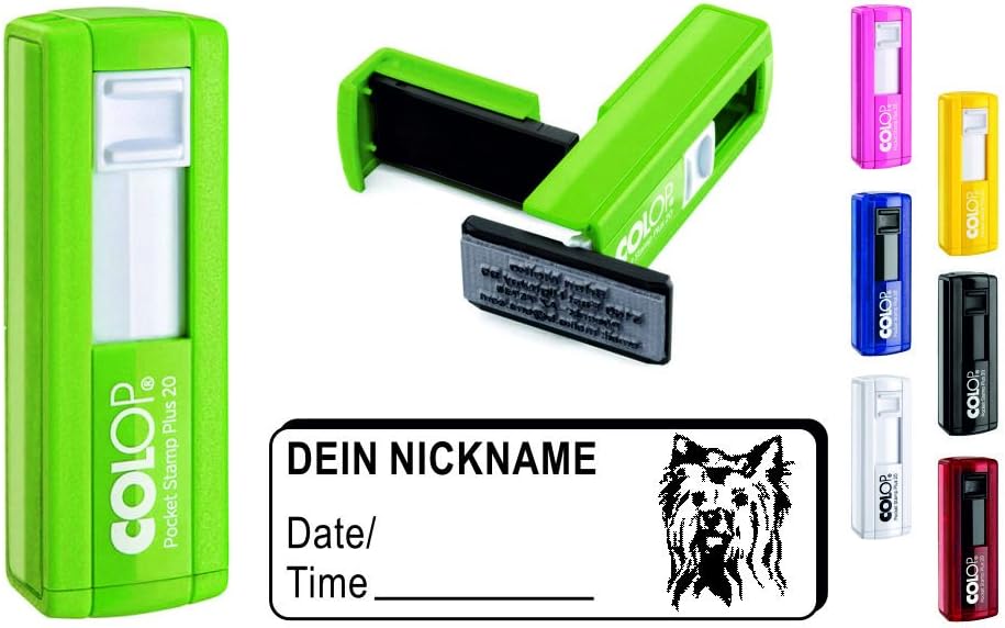 Geocaching Stamp Dog "Yorkshire Terrier HEAD" with Personal Cachername/Nick Name Rectangular Stamp Geocaching Pocket Stamp Westi Yorki