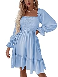 LYANER Women's Square Neck Lantern Long Sleeve