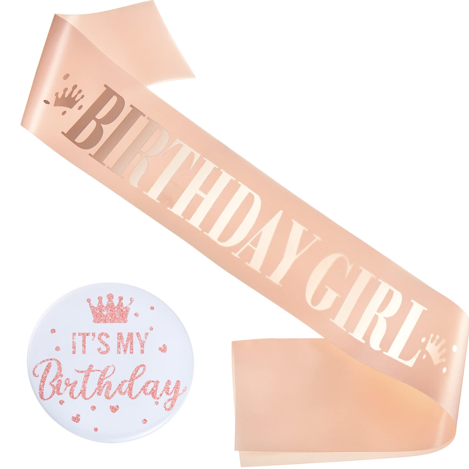 Yaomiao Birthday Sash for Women Birthday Girl Sash Birthday Party and It's My Birthday Button Glittery Metal Rose Pin Its My Birthday Pin Rosegold Birthday Badge for Party Decoration (Rose Gold)