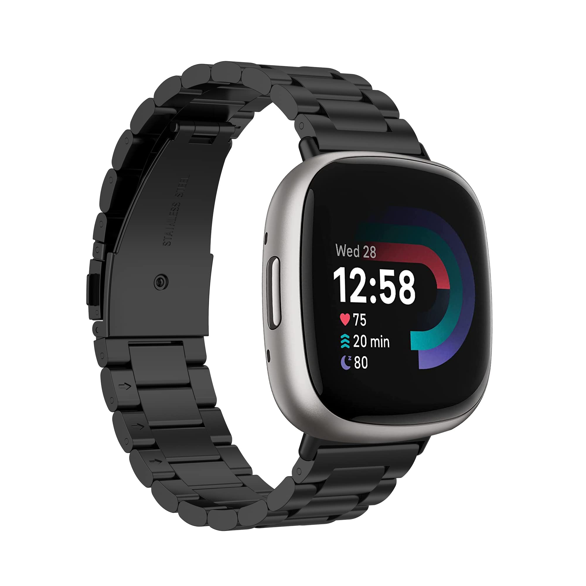 Chofit Straps Compatible with Fitbit Versa 4/Sense 2 Strap, Metal Stainless Steel Wristband Replacement Business Band for Sense 2/Versa 4 (Black)