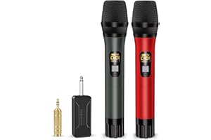 voijump Wireless Microphones, Metal UHF Dual Handheld Dynamic Mic System,Microfonos Inalambricos with Rechargeable Receiver,160ft Range,for Karaoke, Speech, Wedding, Church, PA System,Singing Machine