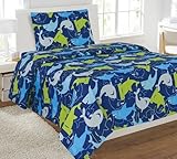 Fancy Linen Collection 3 PC Shark Dark Blue Sheet set # Shark Twin Sheet Set