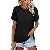 JOELLYUS Womens Summer Tops Casual Short Sleeve Shirts Crewneck Cute Trendy Tunic Blouses Beach Vacation Outfits