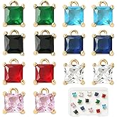 SUNNYCLUE 1 Box 14Pcs 7 Colors Crystal Birthstone Charms Gold Square Crystal Charms Bulk Brass Micro Pave Tiny Rhinestone Cubic Zirconia Pendants for Jewelry Making Earring Necklace DIY Craft Supplies