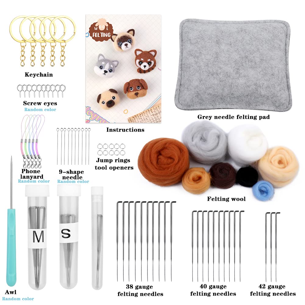 UOOU Needle Felting Kit,Needle Felting Animals Beginner Starter Kit,Wool Felt Keychain Set Included Wool Roving,Needle Felting Pad,Felting Needles,Needle Felting Supplies