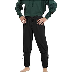 Men's Ankle Banded Pants Medieval Elastic Waist Drawstring Renaissance Vintage Drama Performance Pirate Costume