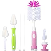 CAREBABYMORE Baby Bottle Brush with One Base Hidden Nylon Nipple Cleaner, 2 Pcs Sponge Nipple Brushes, 2 Pcs Straw Brushes, B