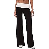 Leyajedol Women Fold Over Yoga Pants Y2K Striped Flared Leggings Low Rise Wide Leg Lounge Pants Stretchy Sweatpants