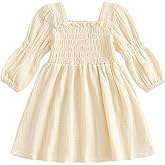 Toddler Girl Smocked Dress Lantern Long Sleeve Solid Color Casual A Line Little Girl Dresses Fall Winter Clothes
