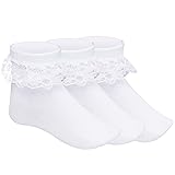 Pistha 3 Pairs Girls Ruffle Socks White Ruffled