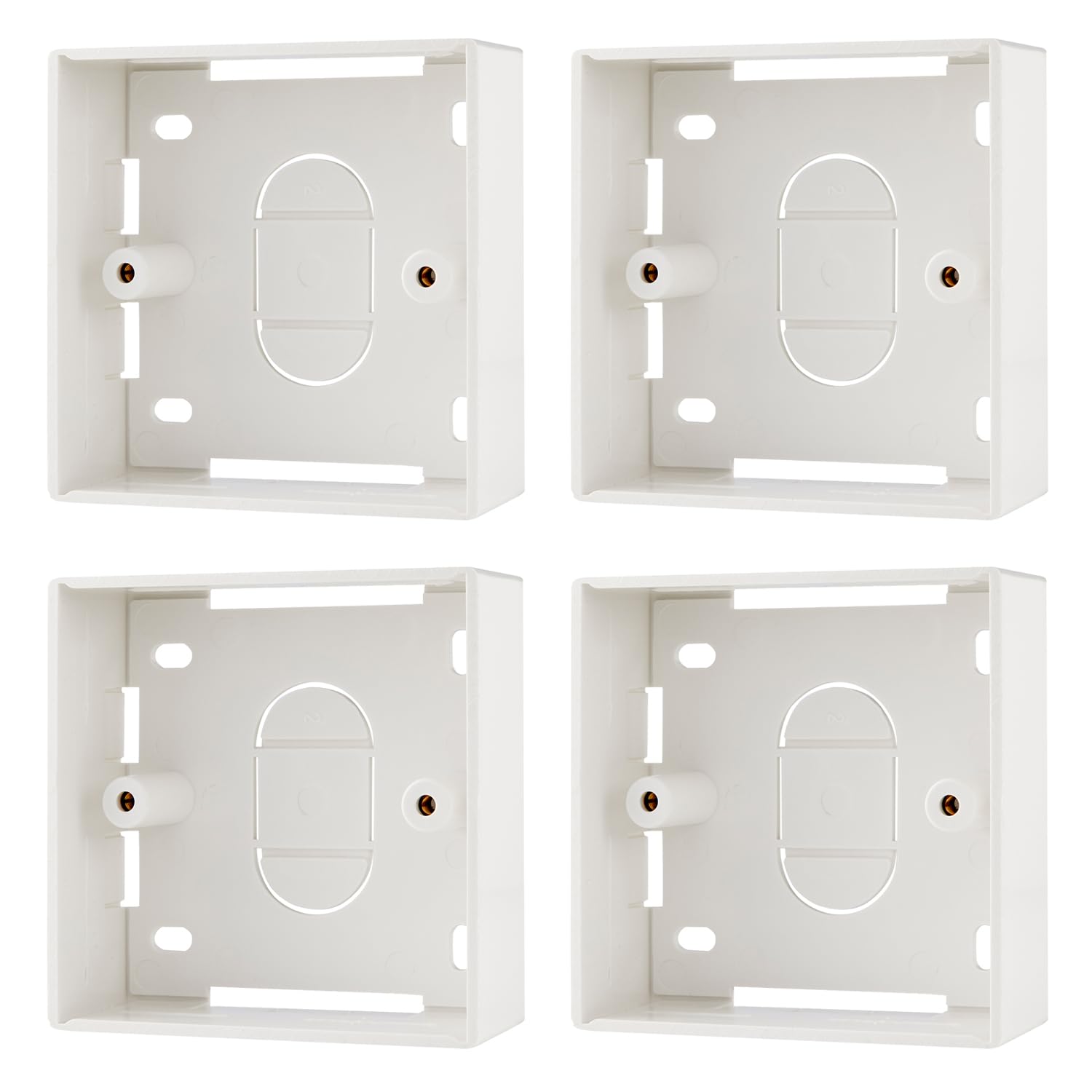 rhinocables 32mm RJ45 Back Box – Surface-Mounted Plastic Housing with Brass Threads | Compatible with CAT5e/CAT6 Faceplates for Stable LAN Connections in Home & IT Installations (4 Pack)