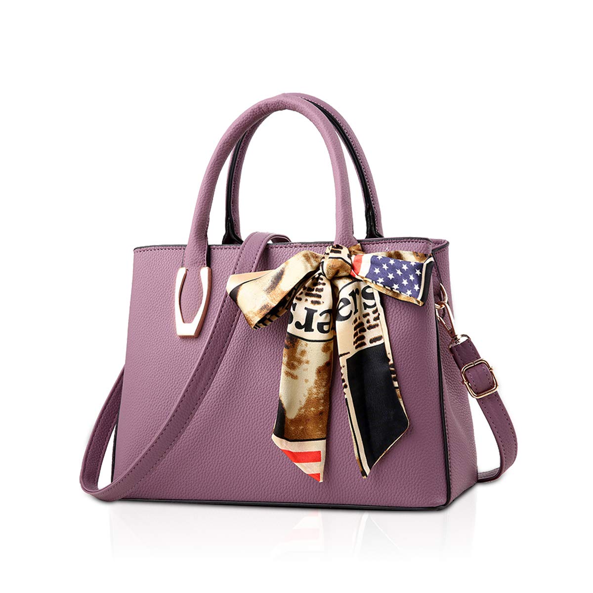 NICOLE & DORIS Fashion Women Top-Handle Handbag Synthetic Leather Bowknot Shoulder Bag, Large Capacity Working Hobo Bags with Many Compartments Purple