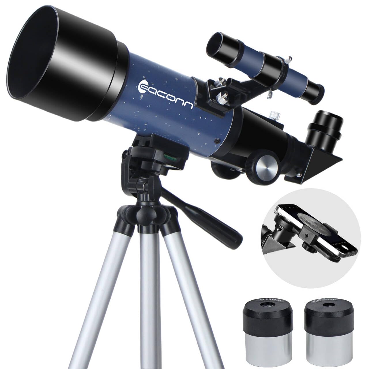 Photo 1 of Telescopes, Telescope for Kids and Adults Beginners, 70mm Aperture 400mm Focus Length Refractor Travel Telescope with AZ Mount for Observe The Moon and Landscape (Blue)