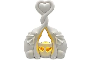 OAKIWAY Elephant Love Candle Holder Statue - Elegant Elephant Decor for Home, Living Room, or Bedroom - Flickering LED Candle Included - Anniversary, Valentine's, or Housewarming Gift Idea