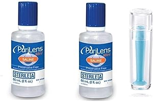 JT HOME - PuriLens Preservative Free 2 oz Saline Solution - Pack of 2 - with Hard Contact Lense Remover Tool for RGP and Scleral Lenses Plunger Suction Cup (2 Count minis)