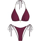 ZAFUL Women's Triangle String Bikini Set Sexy Tie Side Two Piece Swimsuit Seashell Halter Bathing Suit Cute Swimwear
