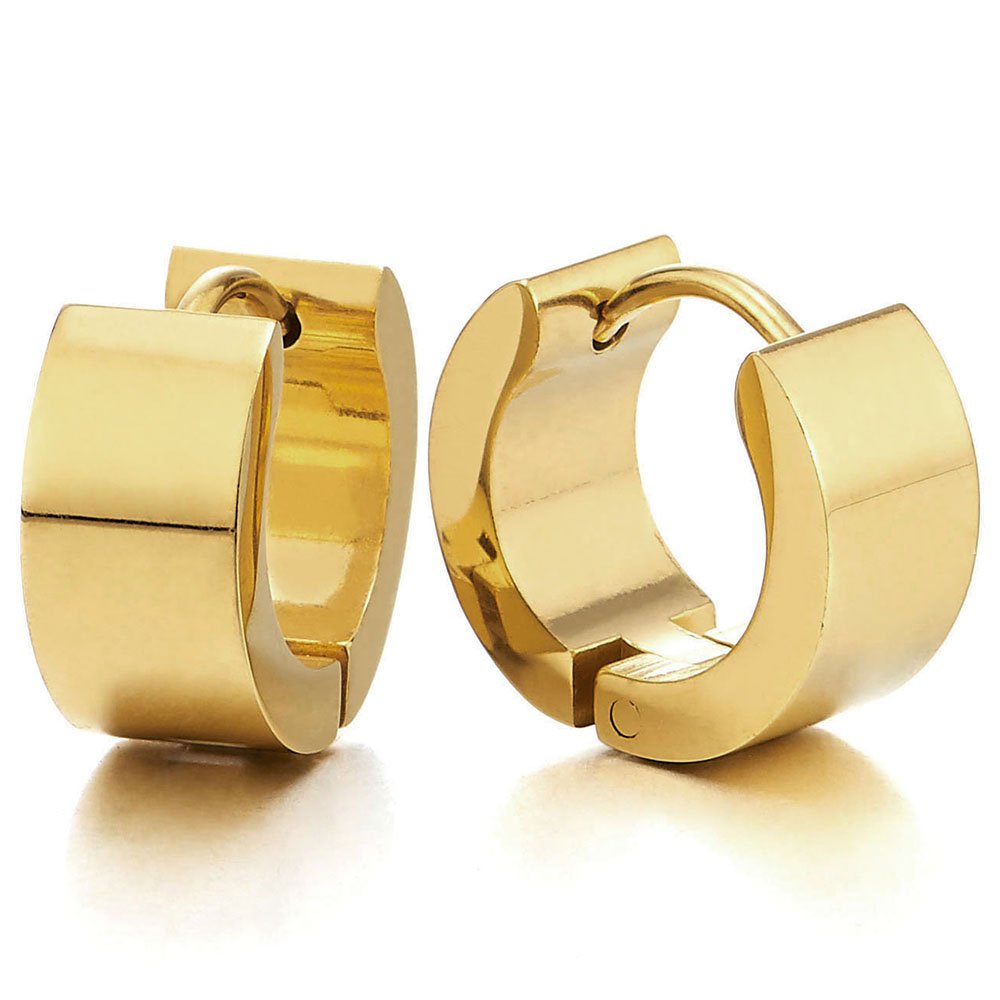 Pair of Gold Huggie Hinged Hoop Earrings Unisex Men Women