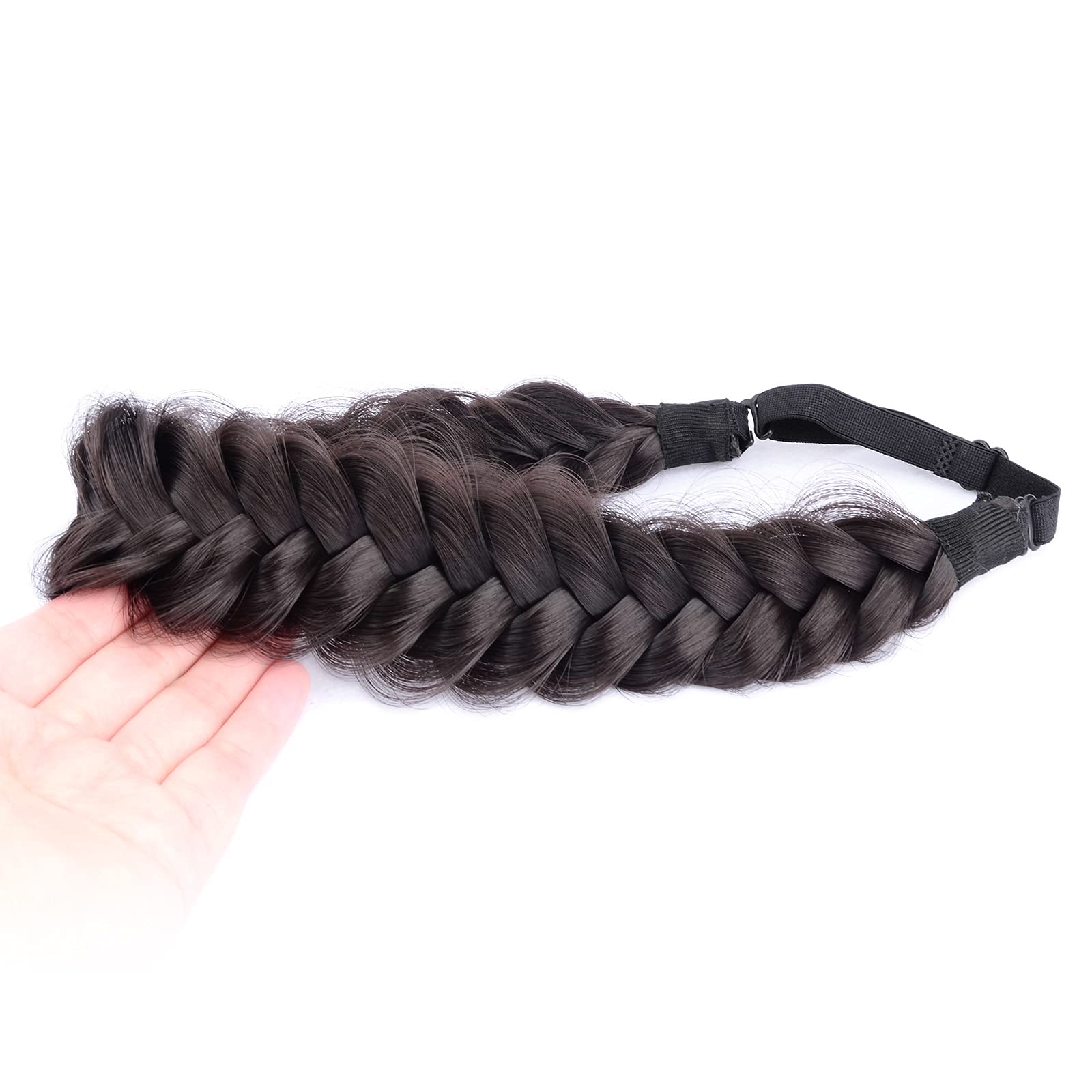 BOBIYA Messy Wide 2 Strands Synthetic Hair Braided Headband Plaited Headband Elastic Stretch Plait Hairband (Deep Brown) — image 1