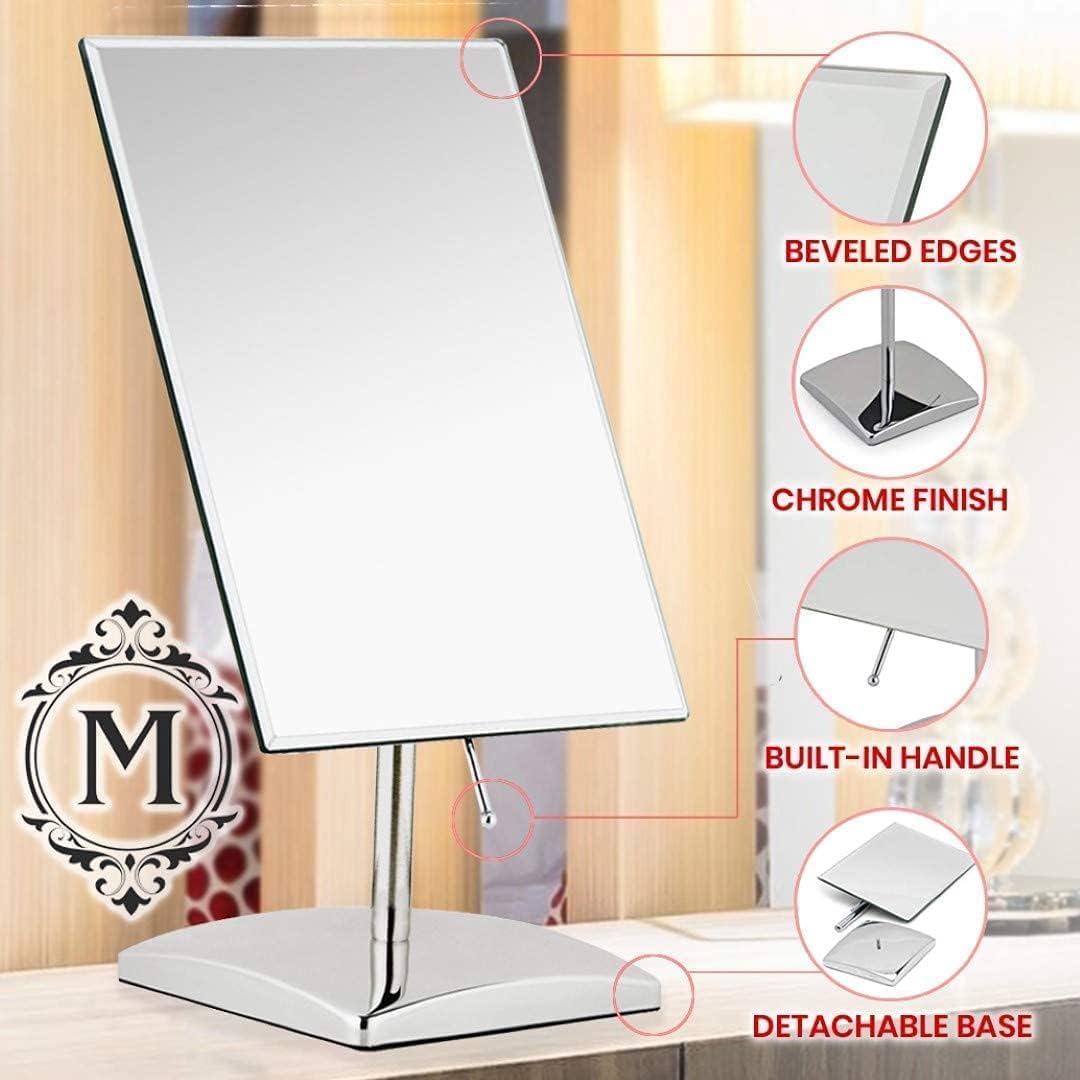 MIRRORVANA Large Table Desk Mirror with Stand for Office Desktop, Makeup Vanity and Bathroom Countertop - Personal Adjustable Face Mirror - 9.8
