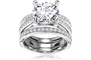 HIYONG Cubic Zirconia Bridal Set - Big Round CZ White Gold Plated Women Engagement Wedding Ring Set