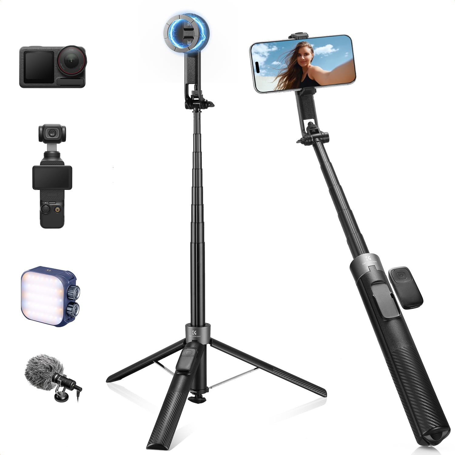 K&F CONCEPT Popod 72" Phone Tripod, 3-in-1 Clip & Magnetic Selfie Stick with Remote, Automatic Phone Tripod Stand, Compatible with iPhone 17-12 Series Android Phones 1/4" Screw Accessories