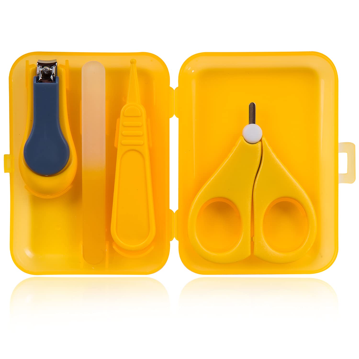 Baby Nail Kit by Lwiita | 4-in-1 Baby Grooming Kit with Cute Case, Baby Nail Clippers, Scissor, Nail File & Tweezer for Infant, Newborn, Kids (Yellow)