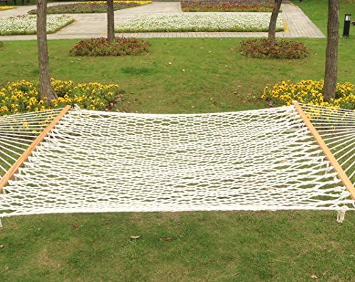 Best Sunshine Cotton Rope Hammock with Double Size Spreader Bars for Outdoor Camping Garden Patio Beach Yard, Hanging Portable Hammock and Carrying Case, 450lbs Capacity, White